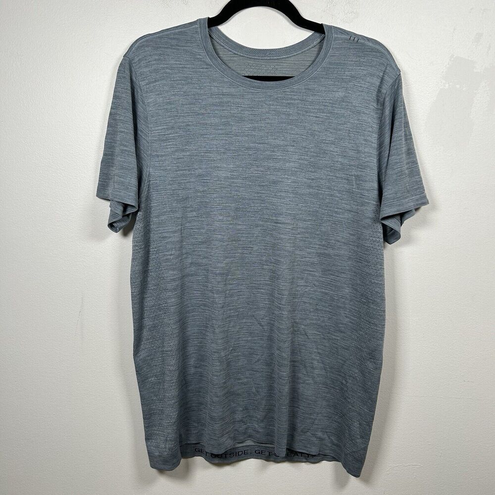 Lululemon Metal‎ Vent Tech Short Sleeve Shirt Men's Large Heather Grayish Blue